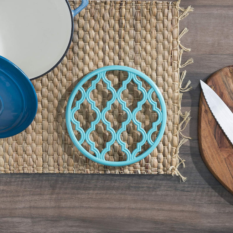 Home Basics Lattice Collection Cast Iron Trivet for Serving Hot Dish, Pot, Pans & Teapot on Kitchen Countertop or Dinning, Table-Heat Resistant (2, Turquoise)