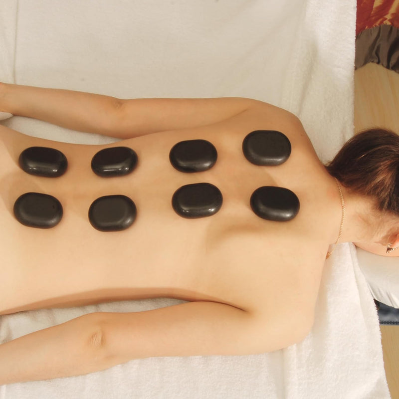 Master Massage 8 Piece Large Ovular Black Basalt Hot Stone Rock Massage Lava Energy Pack-3" x 2.2"x 1.1" - for Professional, Spa, Massage Therapy, Relaxation