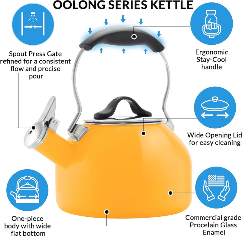 Chantal 1.8 QT Kettle, Oolong Series, Premium Enamel on Carbon Steel, Whistling, Even Heating & Quick Boil (Marigold)