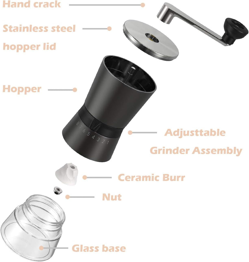 Manual Coffee Grinder - Green Hand Coffee Bean Grinder with Conical Ceramic Burrs - Portable Hand Crank Extra Bonus Cap