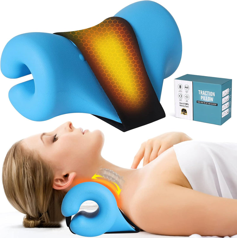 Neck Stretcher Neck Pain Relief Heated Cervical Traction Device Pillow with Graphene Heating Pad Neck Massager Neck Hump Corrector for TMJ Pain Relief and Spine Alignment