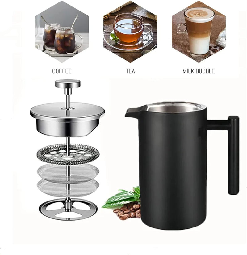 Vegoran Large French Press Coffee Maker - Coffee Press, 304 Stainless Steel French Press Large- Insulated French Coffee Press…