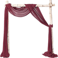 2 Panels Chiffon Fabric Drapery Wedding Arch Drapes, Party Backdrop Curtain Panels, Ceremony Reception Swag Decoration (27 X 216 Inch, Burgundy & Burgundy)