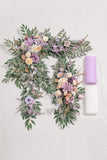 Wedding Arch Flowers Kit (Pack of 4) 2Pcs Artificial Flower Arrangement with 2Pcs Draping Fabric Floral Swags for Ceremony Reception Backdrop Decorations (Purple)