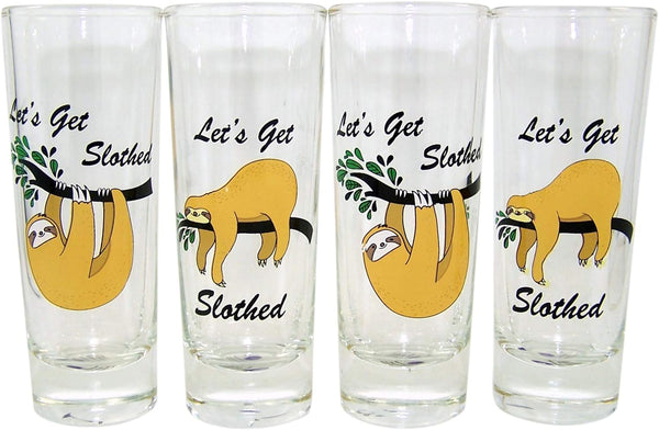 Let's Get Slothed Assorted Sloth Shot Glass Gift Set, Set of 4, 2 Ounces
