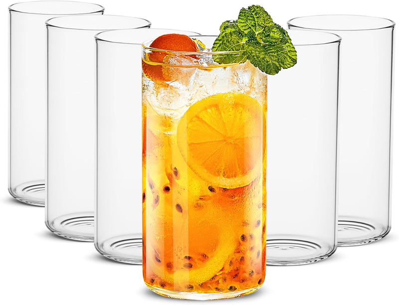 LUXU Drinking Glasses 12 oz, Thin Highball Glasses Set of 4,Elegant Bar Glassware For Water, Juice, Beer, Drinks, and Cocktails and Mixed Drinks,Lead-Free Pint Glasses,Glass Drink Tumblers