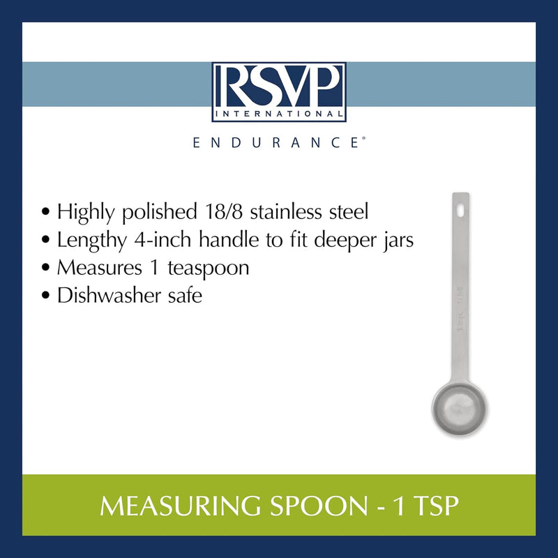 RSVP International Endurance Kitchen Collection Open Stock Measuring Spoon, Stainless Steel, Dishwasher Safe, 1-Teaspoon