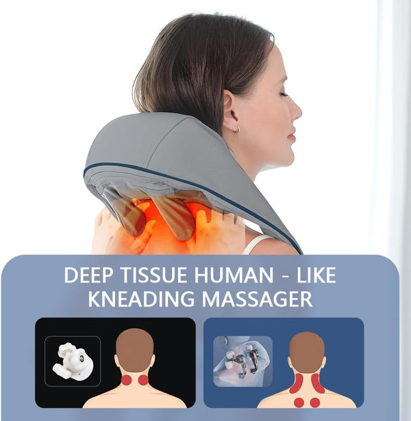 LIARTY Neck and Shoulder Massager for Deep Tissue, Shiatsu Electric Cordless Massager for Shoulder, 6D Kneading Massage Pillow for Back, Leg, Waist, Trapezius, Muscle Pain Relief, Grey