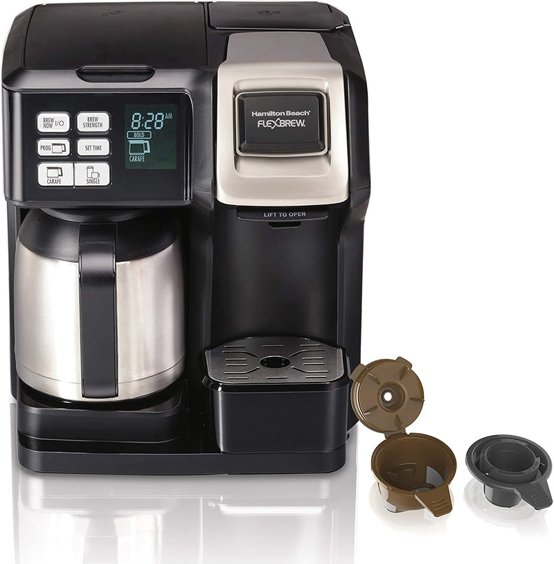 Hamilton Beach FlexBrew Trio 2-Way Coffee Maker, Compatible with K-Cup Pods or Grounds, Combo, Single Serve & Full 10c Thermal Pot, Black and Stainless