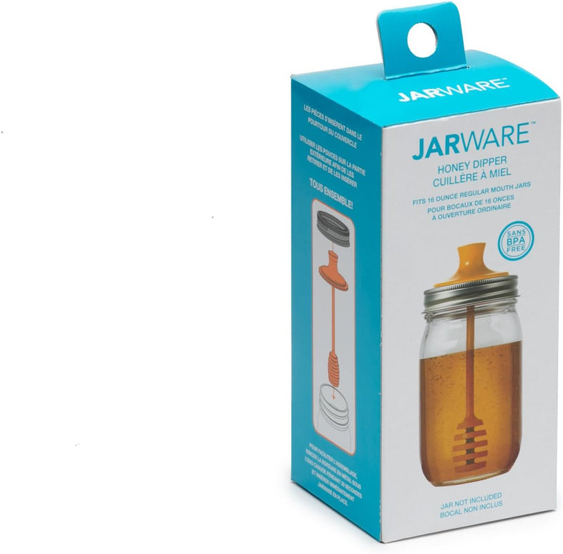 Jarware Honey Dipper Lid for Regular Mouth Mason Jars, Orange, 16-Ounce