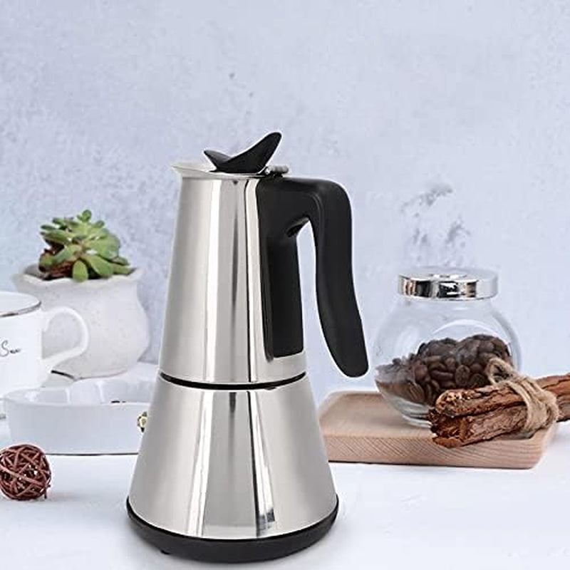 RSSK Electric Moka Coffee Pot Espresso Italian Coffee Maker 6 Cups Percolator Coffee Pot Electric Stainless Steel Classic Cafe Maker