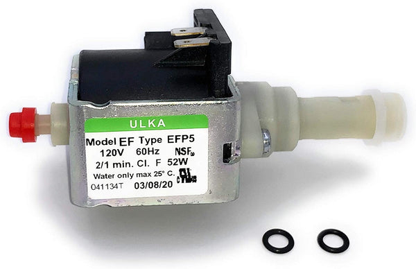 MacMaxe ULKA Model E Type EFP5 - Replacement Pump Compatible with Breville Espresso Machine - Solenoid Vibratory Water Pump with 2 O-Ring Seals - 15 Bar Max Pressure, 2/1 Min. On/Off, 120V, 60Hz, 52W