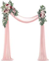 Dusty Rose & Burgundy Arch Flowers with Drapes Kit (Pack of 4) - 2Pcs Artificial Floral Swag Arrangement with 2Pcs Draping Fabric for Wedding Ceremony Arbor and Reception Backdrop Decoration