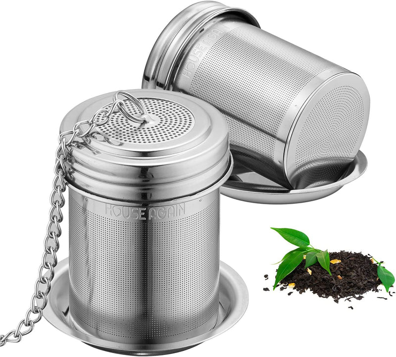 House Again 2 Pack Tea Infuser, Extra Fine Mesh Tea Infusers for Loose Tea, 18/8 Stainless Steel Tea Strainer with Extended Chain Hook, Tea Steeper for Brew Tea, Spices & Seasonings