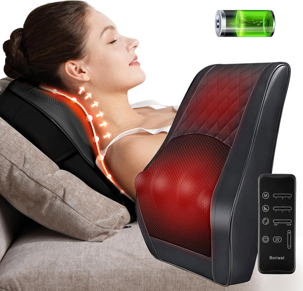 Boriwat Neck Massager with Heat, Cordless Back Massager with Wireless Remote, 3D Kneading Massage Pillow for Back, Neck, Shoulder, Leg Pain Relief, Gifts for Men Women Mom Dad