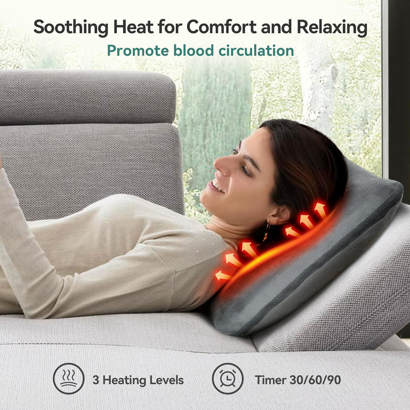 Snailax 2 in 1 Massage Seat Cushion & Massage Pillow, Back Massager with Heat and Vibration for Neck,Shoulder,Back,Abdomen,Leg,6 Vibration Motors,3 Heating Levels,Gift for Mom Woman Dad Man,Grey