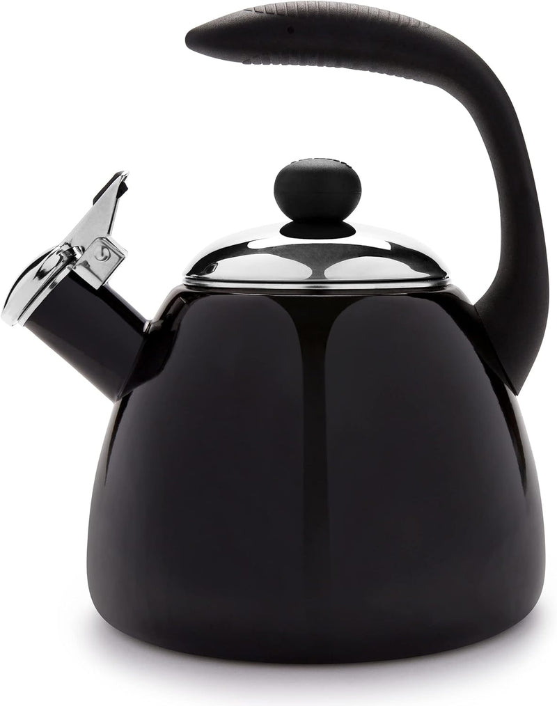 Farberware Bella Water Kettle, Whistling Tea Pot, Works For All Stovetops, Porcelain Enamel on Carbon Steel, BPA-Free, Rust-Proof, Stay Cool Handle, 2.5qt (10 Cups) Capacity (Garnet)