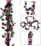 2Pcs 7.8FT Double Color Artificial Fake Rose Garland Vines Hanging Silk Flowers Purple Garland Flowers Decorations for Party Wedding (Purple)