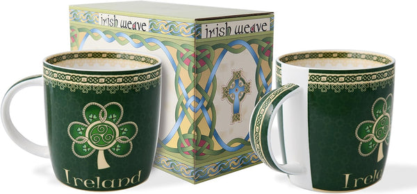 Royal Tara Irish Shamrock Spiral Mug Set of Two With Irish Celtic Weave Gift Box Capacity per cup is 370ml/12.5fl oz