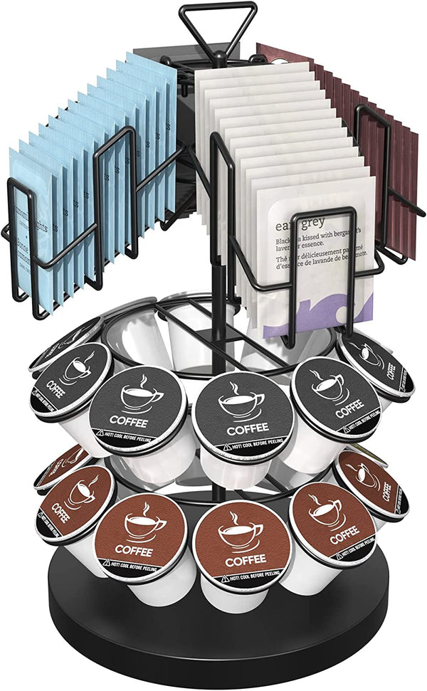 ULG Coffee Pod & Tea Bag Organizer Carousel Stand, K Cup Holder, Organizes 20 K-cups for Keurig and 60 Tea Bags - Coffee Bar Accessory for Kitchen Office, Countertop or Coffee Station Storage, Black