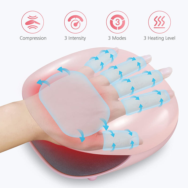 COMFIER Wireless Hand Massager with Heat -3 Levels Compression & Heating,Rechargeable Hand Massager Machine for Carpal Tunnel,Ideal Gifts for Women (Petal Pink)