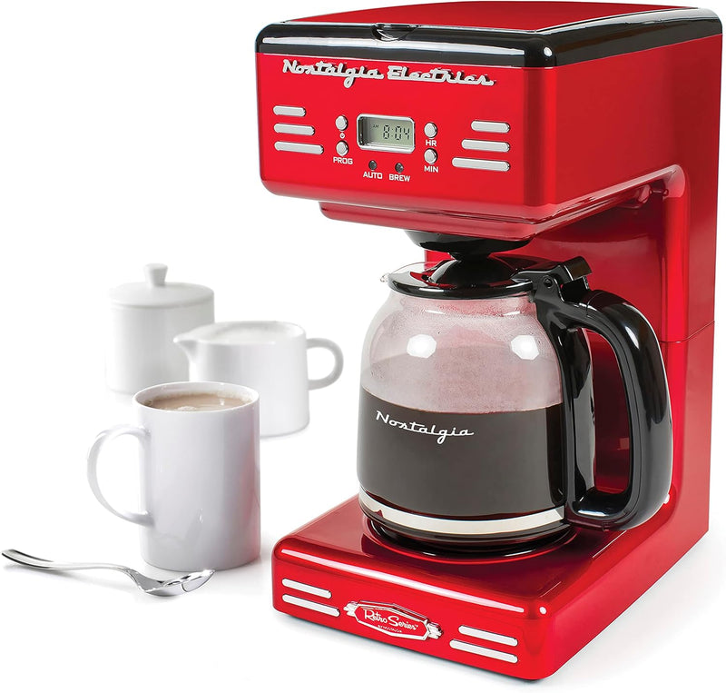 Nostalgia Retro 12-Cup Programmable Coffee Maker With LED Display, Automatic Shut-Off & Keep Warm, Pause-And-Serve Function, Red