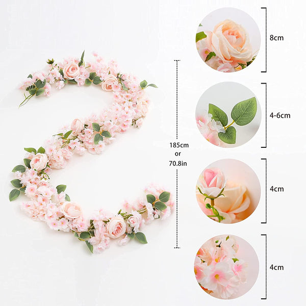 607FT Silk Flower Garland - Rose  Cherry Blossom Vines for Wedding and Home Decor