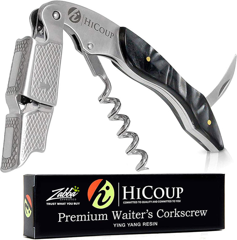 Hicoup Wine Opener - Professional Corkscrews for Wine Bottles w/Foil Cutter and Cap Remover - Manual Wine Key for Servers, Waiters, Bartenders and Home Use - Classic Rosewood