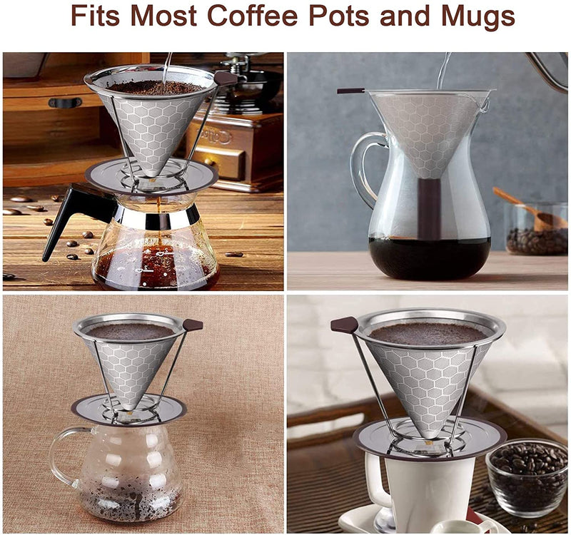 Pour Over Coffee Dripper, MISETTO Stainless Steel Filter,Easy to Clean Paperless pour over coffee maker,Reusable Filter,Cone Dripper with Removable Cup