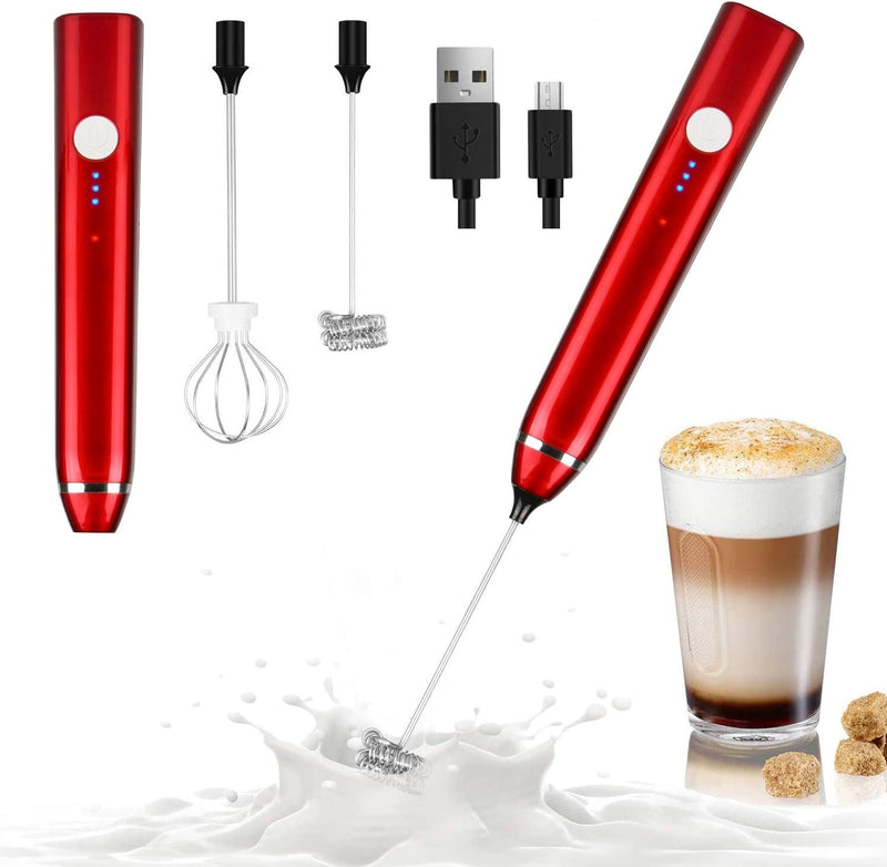 Milk Frother Handheld, Dallfoll USB Rechargeable Electric Foam Maker for Coffee, 3 Speeds Mini Milk Foamer Drink Mixer with 2 Whisks for Bulletproof Coffee Frappe Latte Cappuccino Hot Chocolate