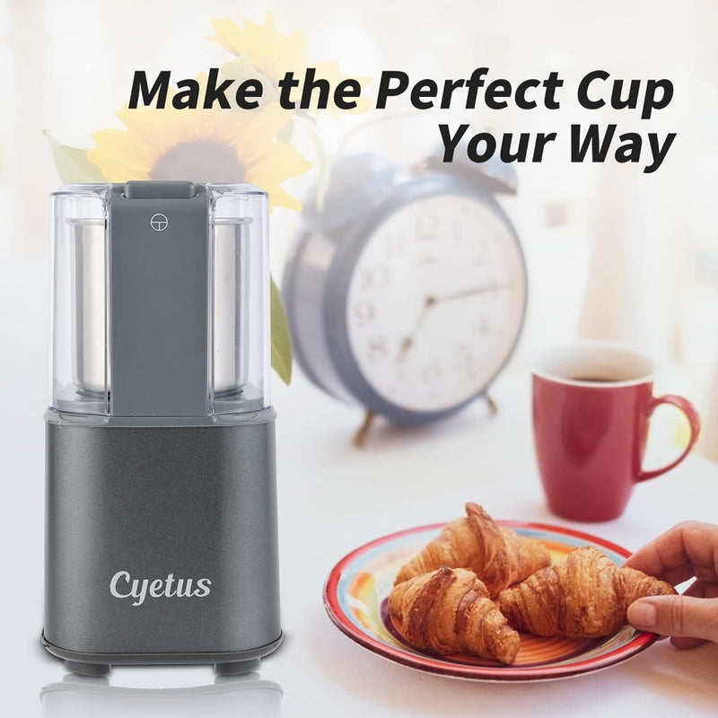 CYETUS Coffee Grinder with Removable Cup, Electric Blades Grinders for Espresso Bean Home Herb Spice Kitchen, Makes up to 12 Cups, Stainless Steel, Grey