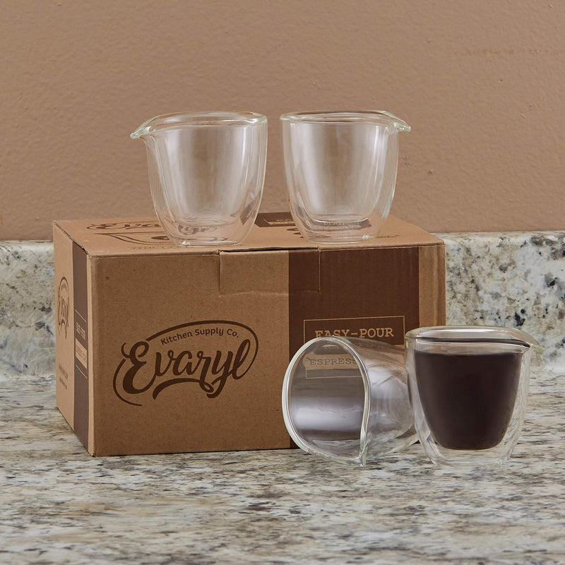 Pouring Espresso Cups Set of 4 - Glass Espresso Cups Shot Glass with Spout 2.7 OZ - Double Espresso Cups - Small Doppio Double Walled Clear Espresso Cups - Expresso Coffee Cup - Espresso Accessories