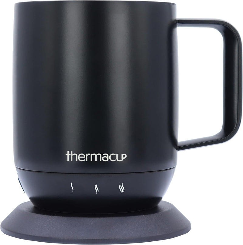 Thermacup Premium Self-Heating Coffee Mug with Lid, Temperature Controlled Led Electric Mug, 3 Custom Heat Settings, Auto Shut Off Feature, Keeps Liquids Warm, Sip Smarter (Midnight Black – 14 oz.)