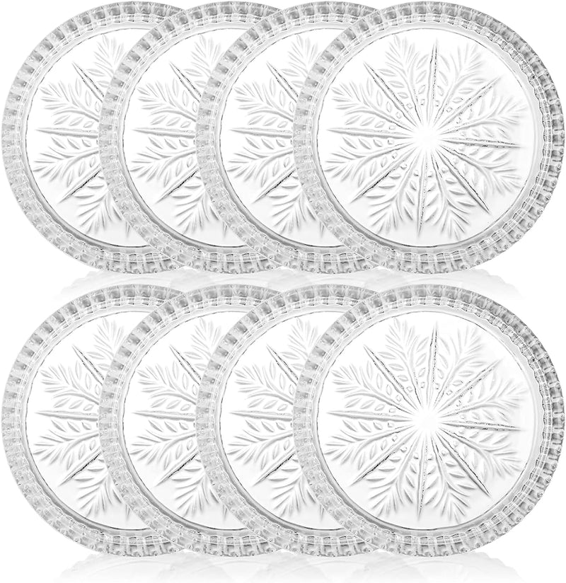 Yesland 8 Pack Crystal Coasters Tea Bag Coaster - 3.75 Inch Snowflake Glass Coasters Barware - Clear Drink Coasters for Home, Office, Kitchen, Bar, Dining Room, Living Room, Patio