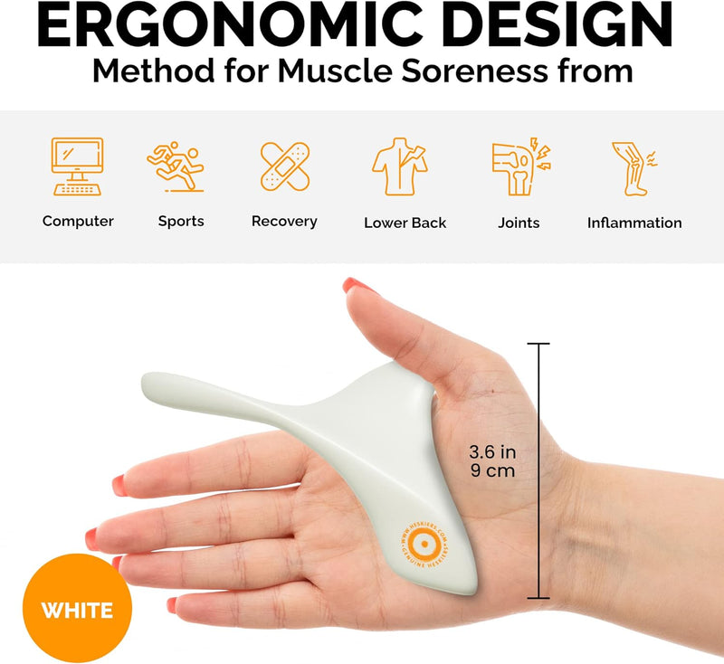 Heskiers OneTool - All-in-One Self Massager, Ergonomic Massage Tool for Fascia Release and Recovery, Personal Massager, Hand Held Massager for Sore Muscles, Helps Ease Physical Tension, White