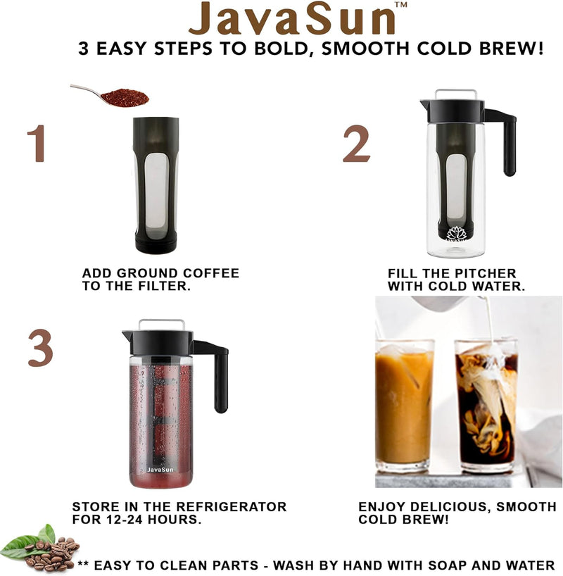 JavaSun Cold Brew Coffee Maker, 2 Quart, 100% BPA Free Tritan Pitcher