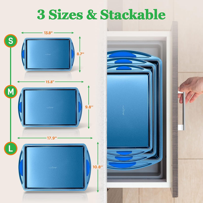 10-Piece Non-Stick Carbon Steel Bakeware Set with Silicone Handles - Blue