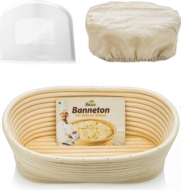 Sourdough Bread Proofing Basket Set - Starter Tool with Scraper and Gifts for Bakers
