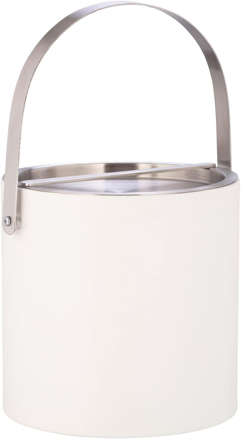 Kraftware 3qt Brushed Gold Arch Handle & Bridge Cover: White Santa Barbara 3 quart Ice Bucket, Small