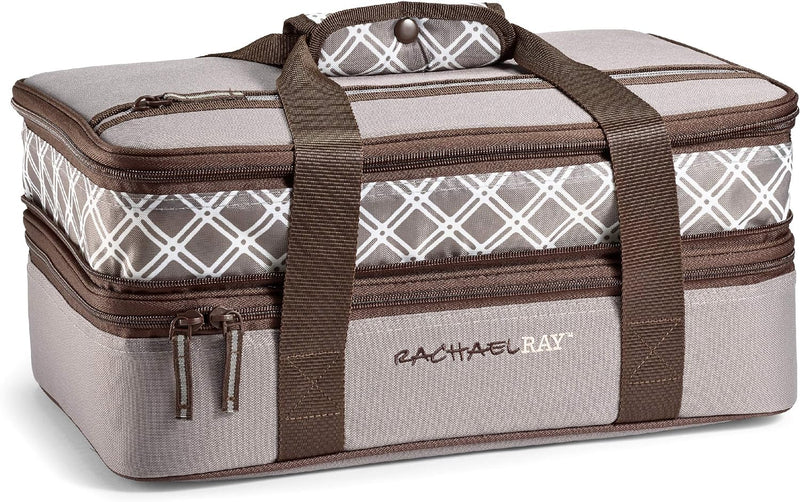 Rachael Ray Expandable Insulated Casserole Carrier for HotCold Food Sea Salt Grey 9x13 Baking Dish