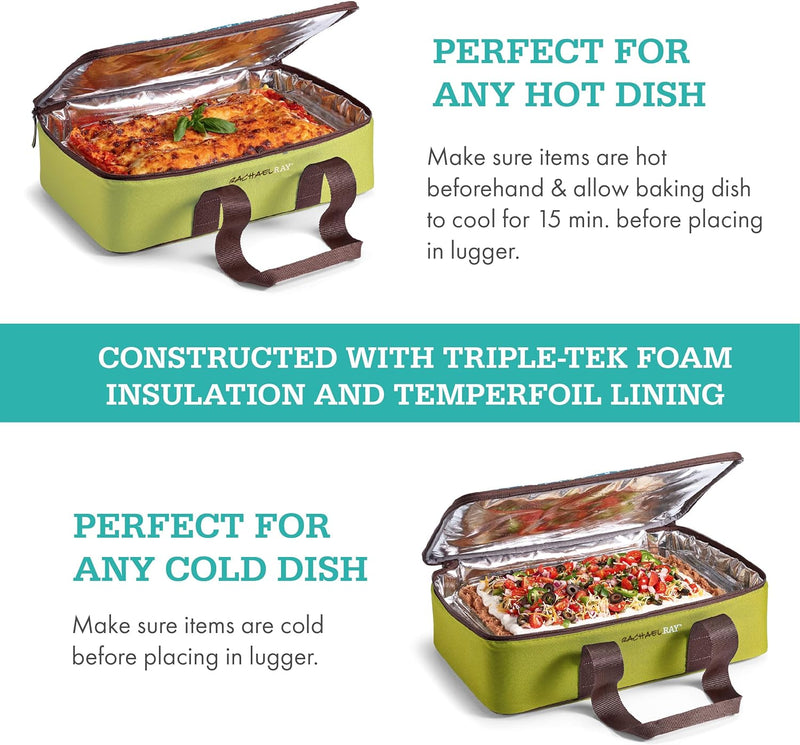 Rachael Ray Reusable Insulated Carrier - Perfect for HotCold Foods - Forest Green