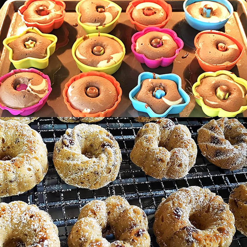 24-Pack Silicone Donut Mold Baking Cups Bagel  Muffin Pan - Nonstick Microwave  Dishwasher Safe