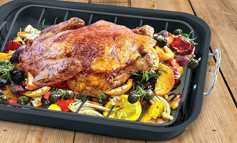 Eternal Living Turkey Roaster Set with Carving Tools Basting Brush  Black 15-Inch