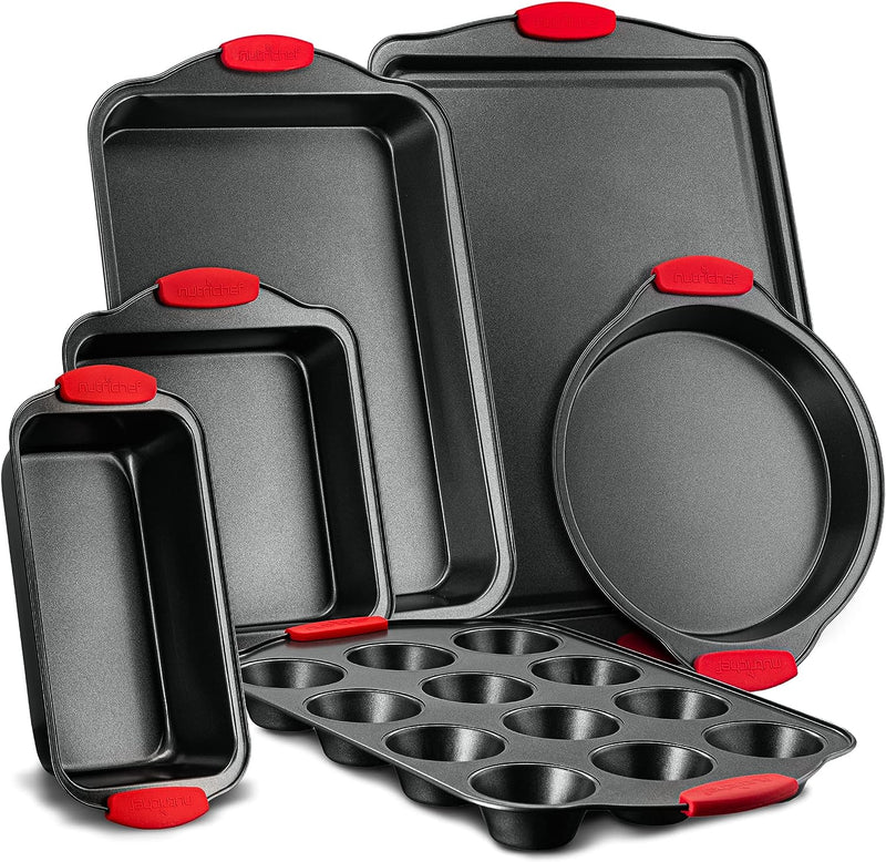 Non-Stick Baking Pan Set with Silicone Handles - Red 3-Piece by NutriChef