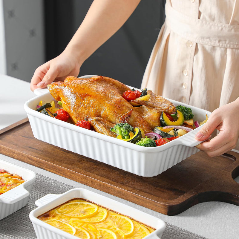 BakeBake Porcelain Casserole Dish Set with Handles and Deep Lasagna Pans in White