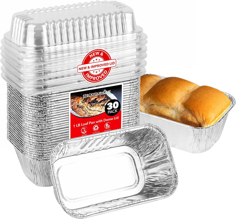 30-Pack Aluminum Foil Mini Loaf Pans - 1 lb Baking Tin Liners for Cakes Bread and Meat - Disposable 6x35x2