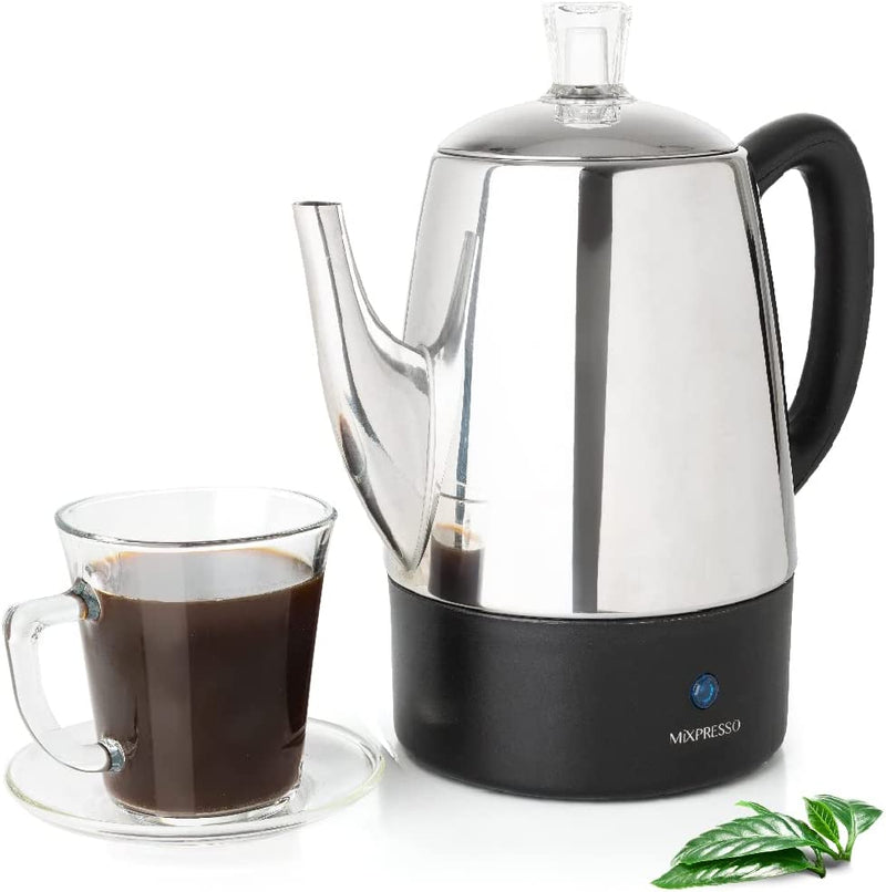Mixpresso Electric Percolator Coffee Pot, Stainless Steel Coffee Maker, Percolator Electric Pot - 4 Cups Stainless Steel Percolator With Coffee Basket