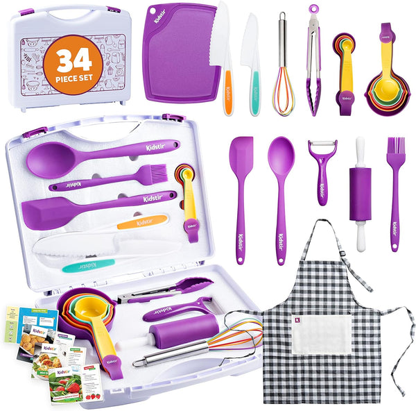 Kids Cooking and Baking Set - 34 Piece with Carrying Case and Utensils - Girls and Boys Gift