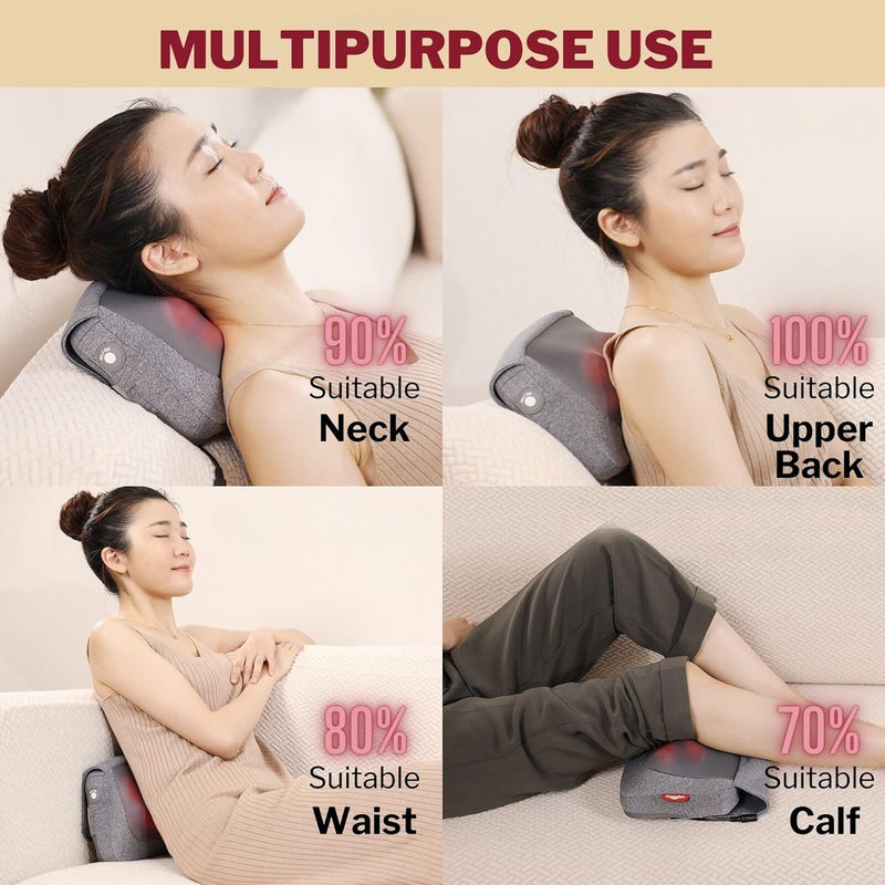 cozwish Back Massager with Heat, Neck and Back Massager, 3D Kneading Massage Pillow, Shiatsu,Muscle Pain Relief, Home Car and Office Use(with a Cover)