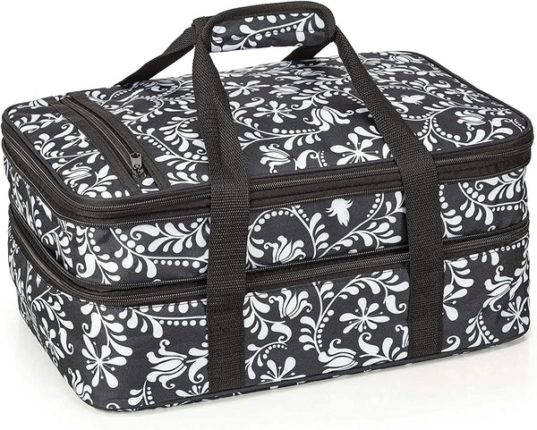 Double Casserole Travel Bag - Insulated Food Carrier for HotCold Dishes Heather Gray